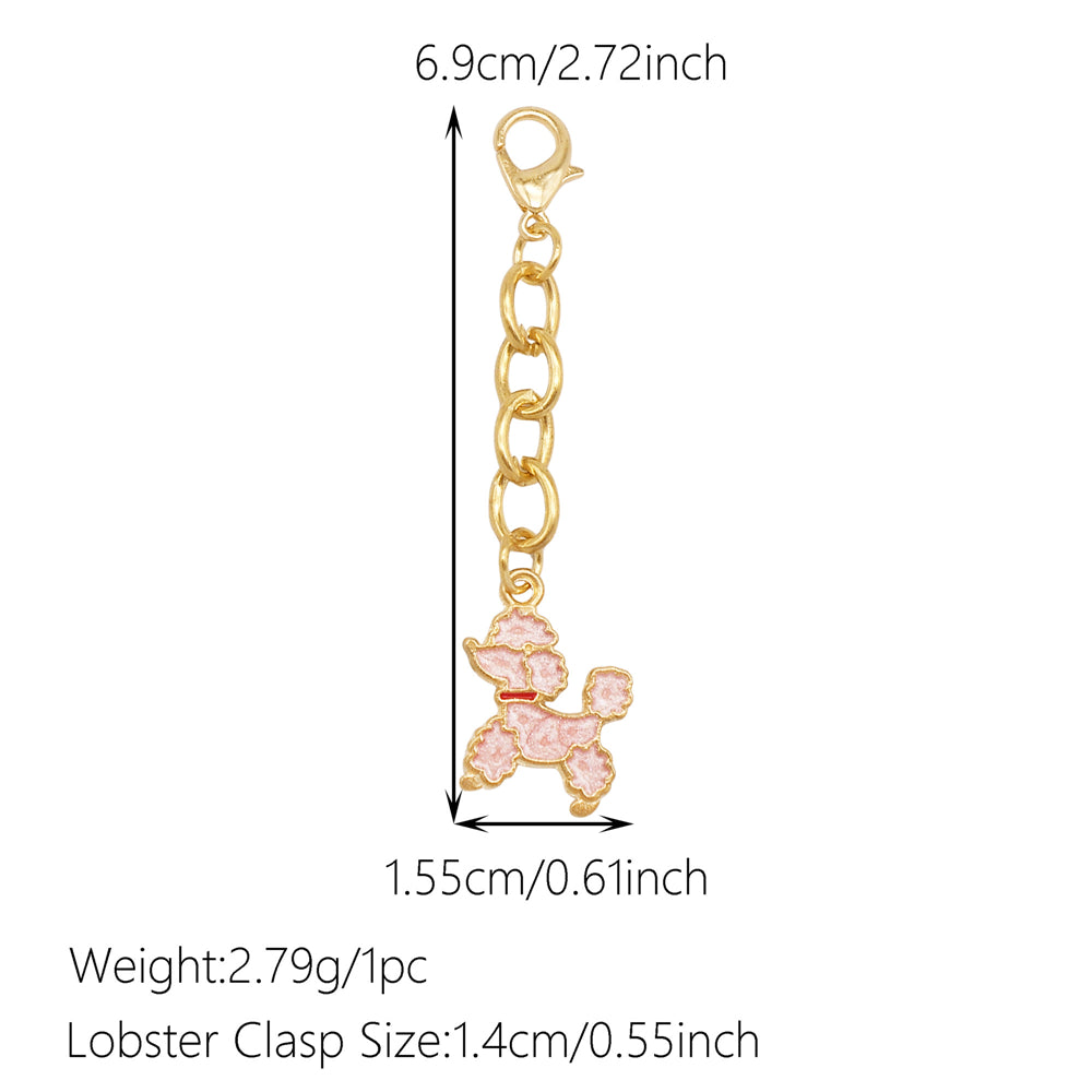 10Pcs Enamel Cute Animal Dog Rabbit Charm with Hanging Chain Metal Clip-on Pendant for Bag Purse Decor, DIY Keychain Jewelry Accessories