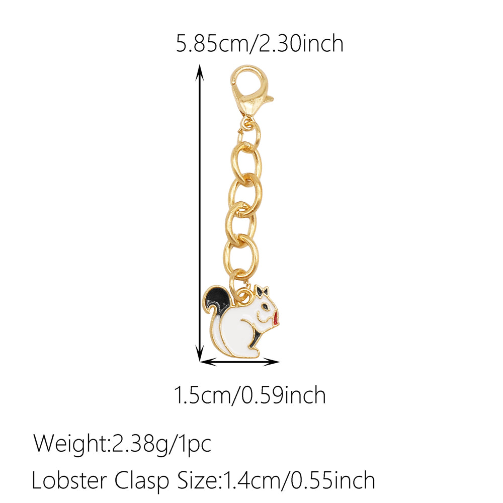 10Pcs Enamel Cute Animal Dog Rabbit Charm with Hanging Chain Metal Clip-on Pendant for Bag Purse Decor, DIY Keychain Jewelry Accessories