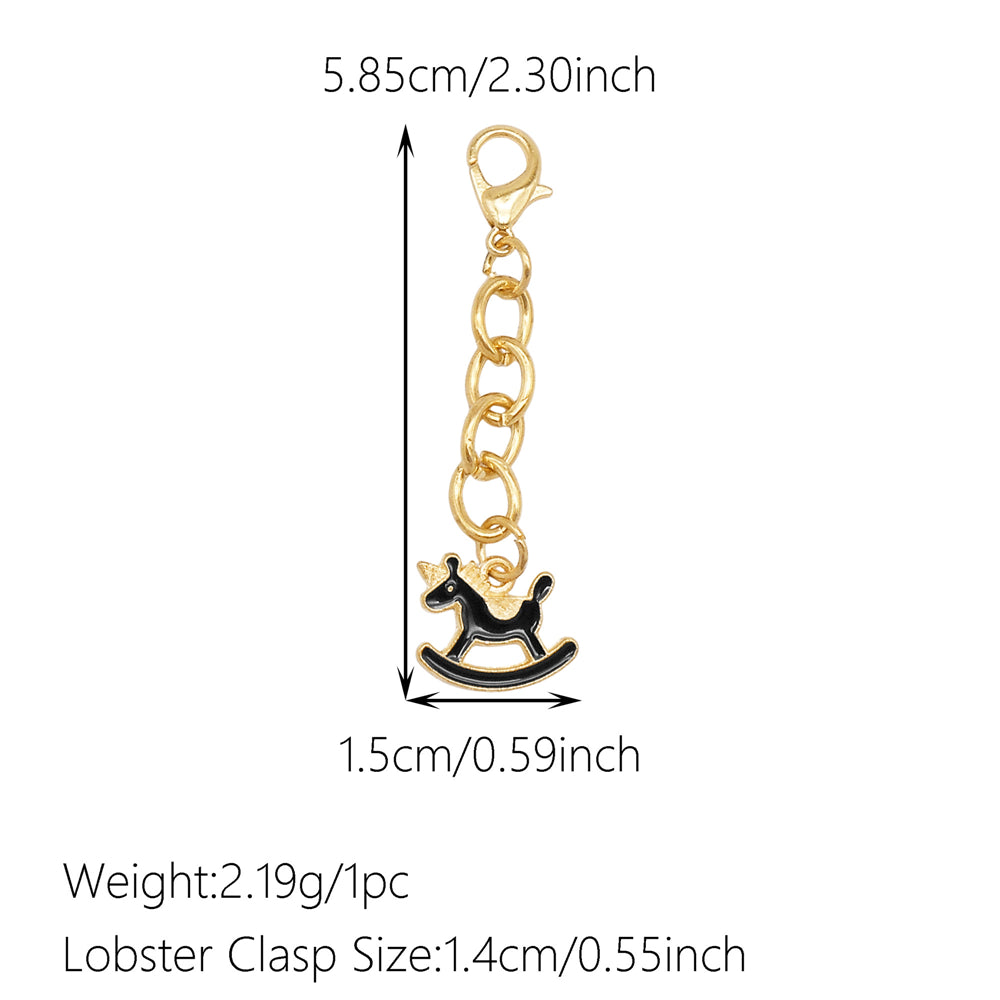 10Pcs Enamel Cute Animal Dog Rabbit Charm with Hanging Chain Metal Clip-on Pendant for Bag Purse Decor, DIY Keychain Jewelry Accessories