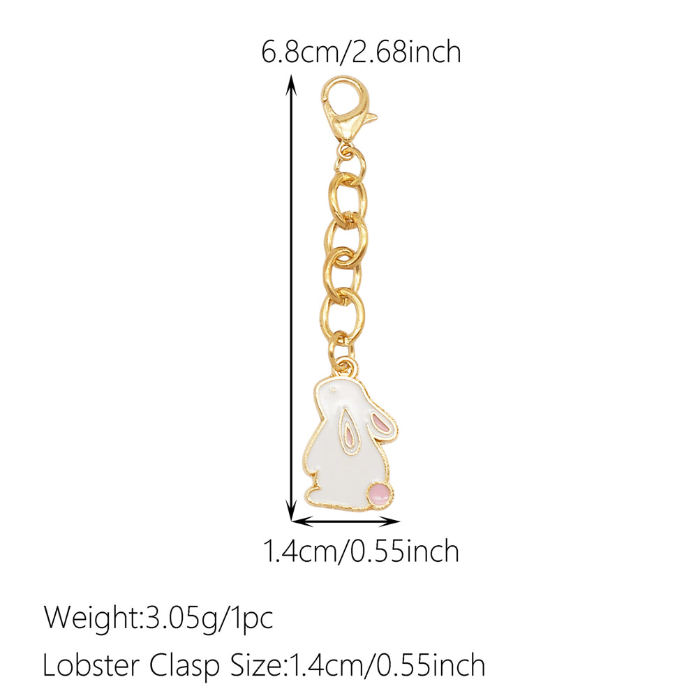 10Pcs Enamel Cute Animal Dog Rabbit Charm with Hanging Chain Metal Clip-on Pendant for Bag Purse Decor, DIY Keychain Jewelry Accessories