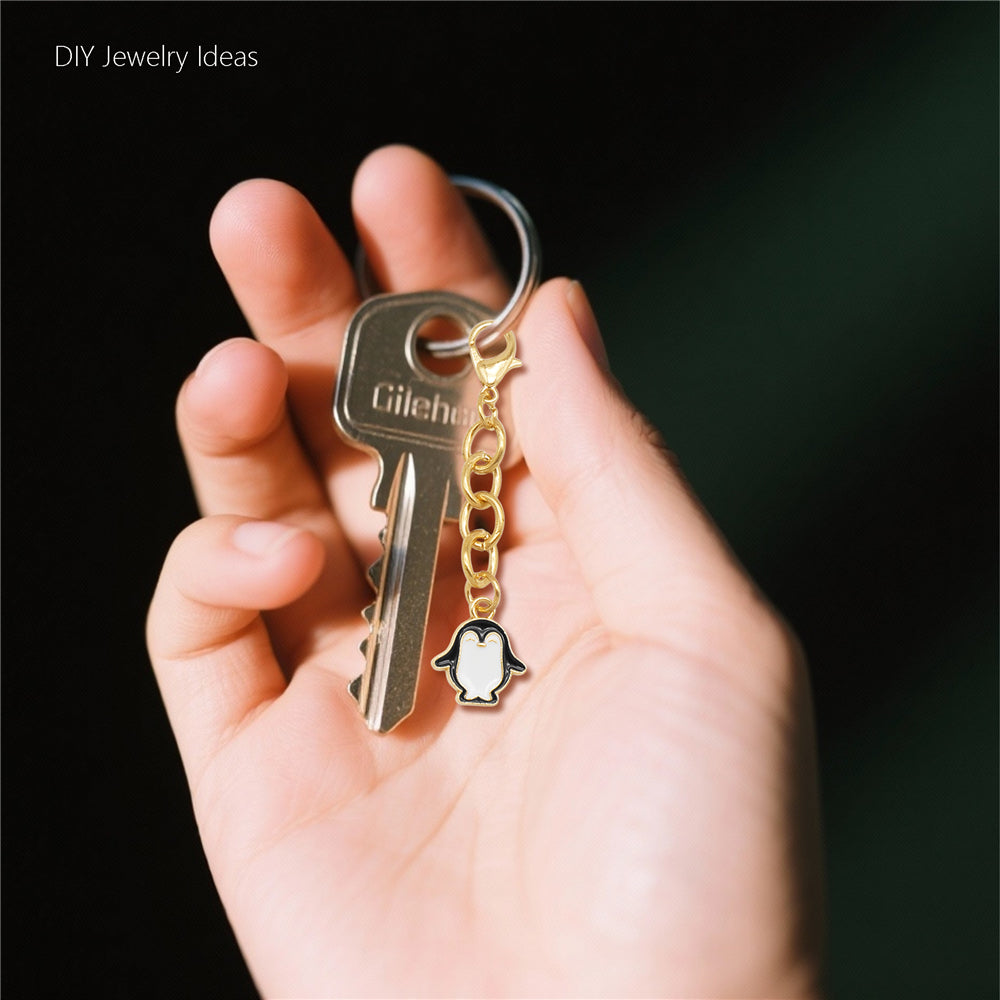 10Pcs Enamel Cute Animal Dog Rabbit Charm with Hanging Chain Metal Clip-on Pendant for Bag Purse Decor, DIY Keychain Jewelry Accessories