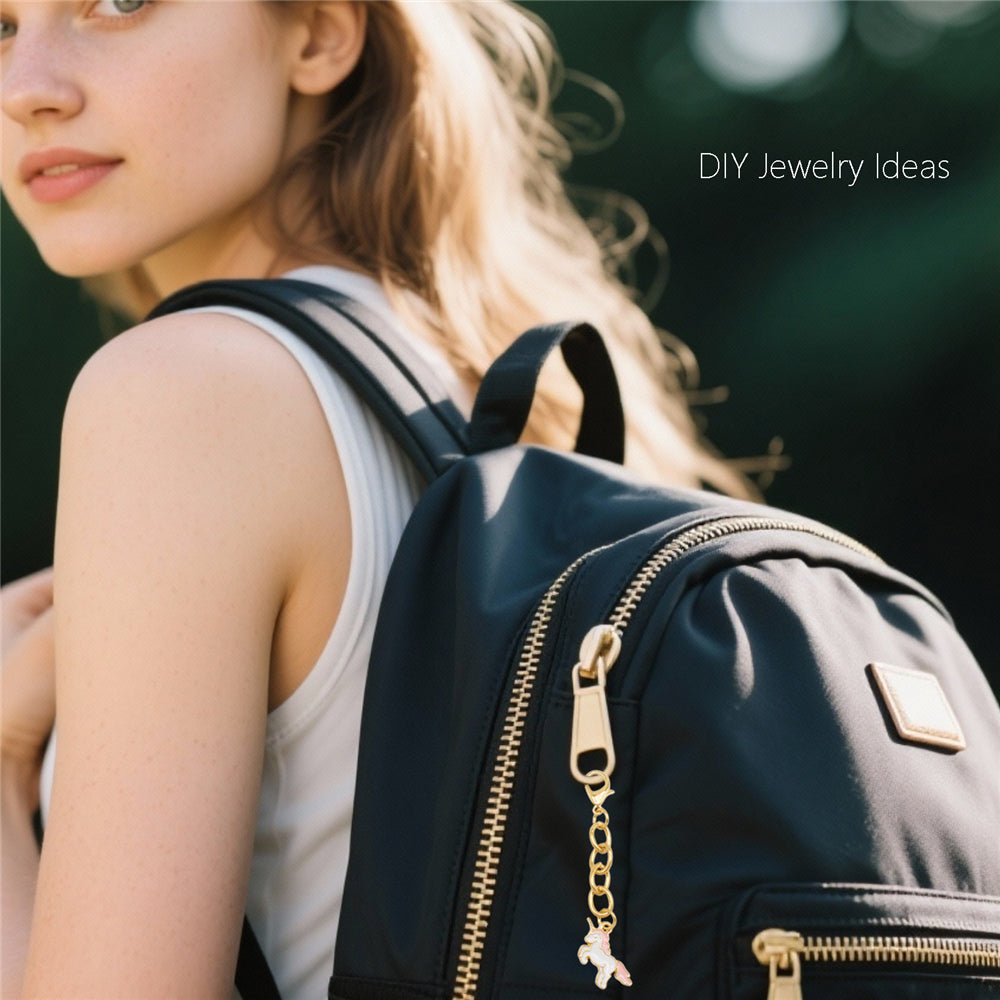 10Pcs Enamel Cute Animal Dog Rabbit Charm with Hanging Chain Metal Clip-on Pendant for Bag Purse Decor, DIY Keychain Jewelry Accessories