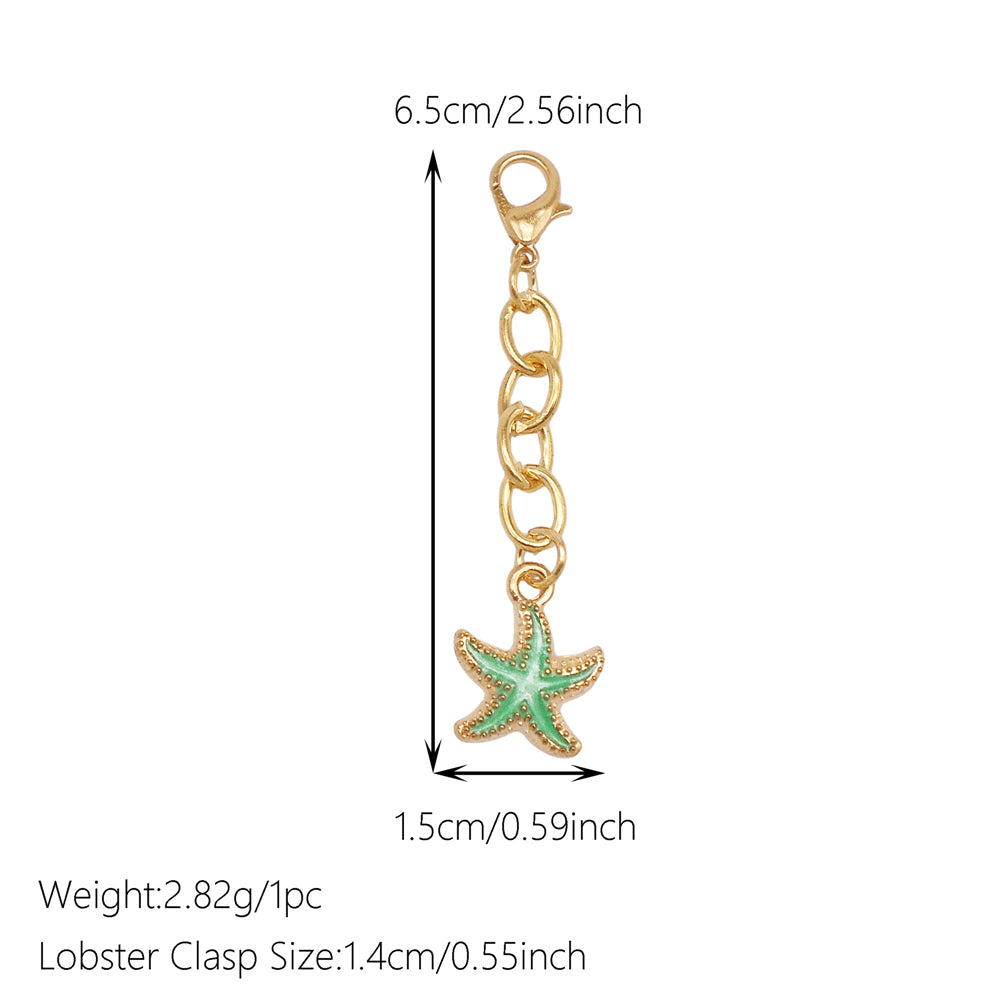 10Pcs Marine Animal Enamel Charm with Chain Metal Sea Life Seashell Whale Pendant Clasp Clip for Bag Hanging Decor, DIY Keychain&Crafts Making