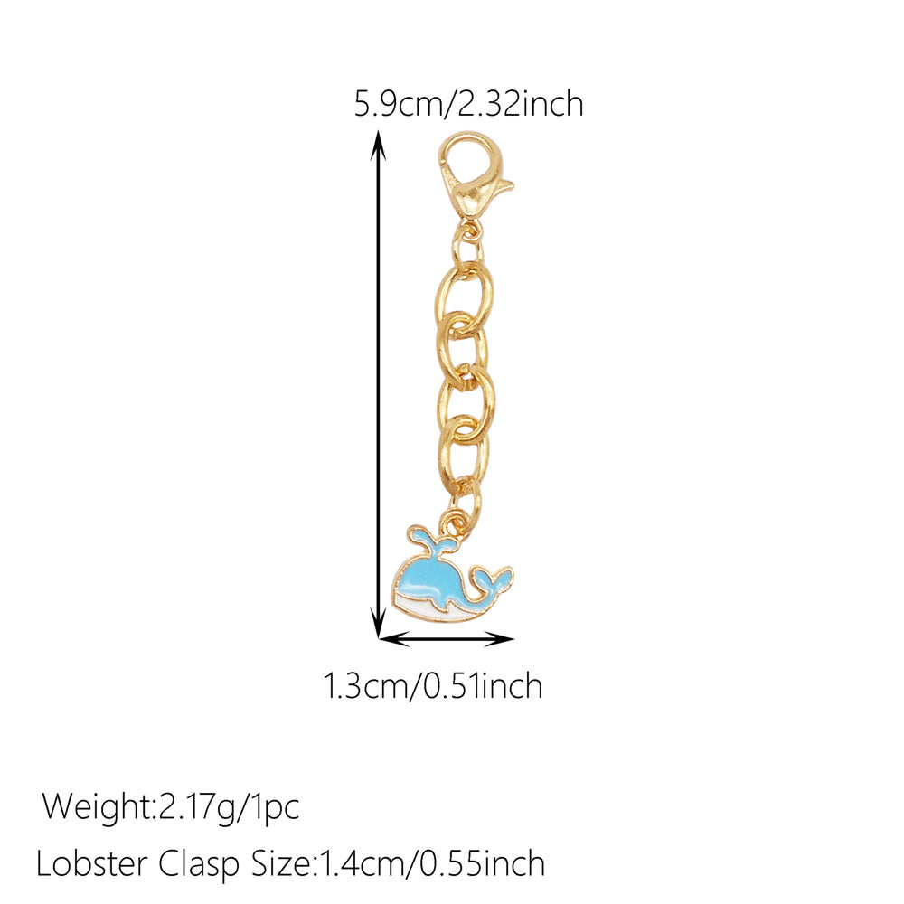 10Pcs Marine Animal Enamel Charm with Chain Metal Sea Life Seashell Whale Pendant Clasp Clip for Bag Hanging Decor, DIY Keychain&Crafts Making