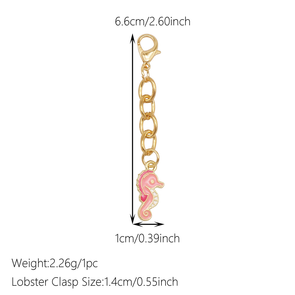 10Pcs Marine Animal Enamel Charm with Chain Metal Sea Life Seashell Whale Pendant Clasp Clip for Bag Hanging Decor, DIY Keychain&Crafts Making