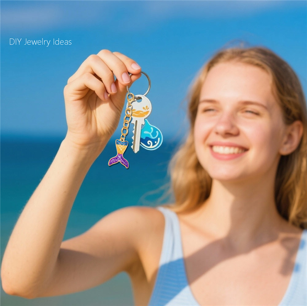 10Pcs Marine Animal Enamel Charm with Chain Metal Sea Life Seashell Whale Pendant Clasp Clip for Bag Hanging Decor, DIY Keychain&Crafts Making