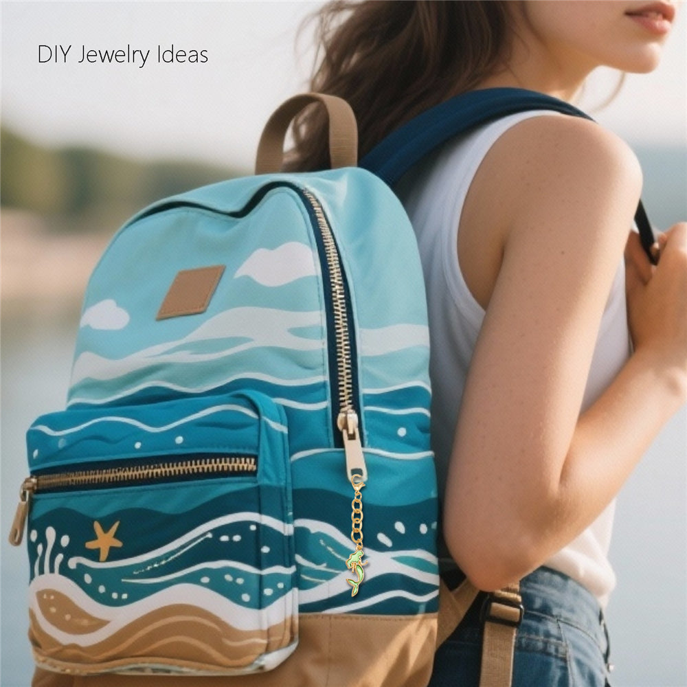 10Pcs Marine Animal Enamel Charm with Chain Metal Sea Life Seashell Whale Pendant Clasp Clip for Bag Hanging Decor, DIY Keychain&Crafts Making