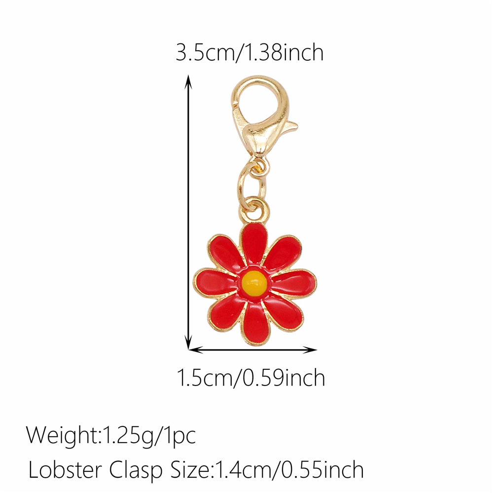 1pc Red Series Enamel Charm with Lobster Clasp - Metal Flower Cherry Bee Shaped Clip-on Pendant for Bag Decor, DIY Keychain Supplies, Jewelry Making Findings