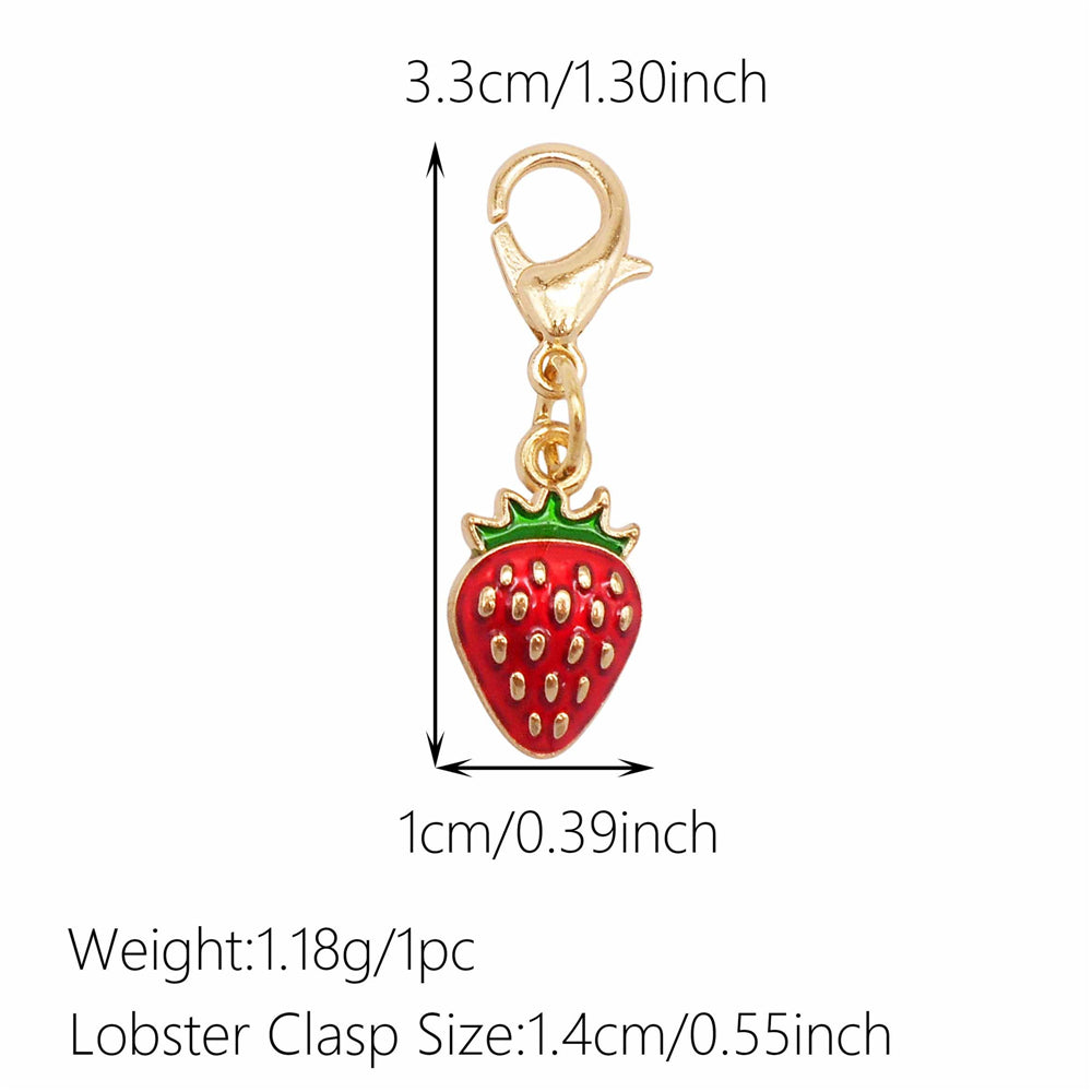 1pc Red Series Enamel Charm with Lobster Clasp - Metal Flower Cherry Bee Shaped Clip-on Pendant for Bag Decor, DIY Keychain Supplies, Jewelry Making Findings