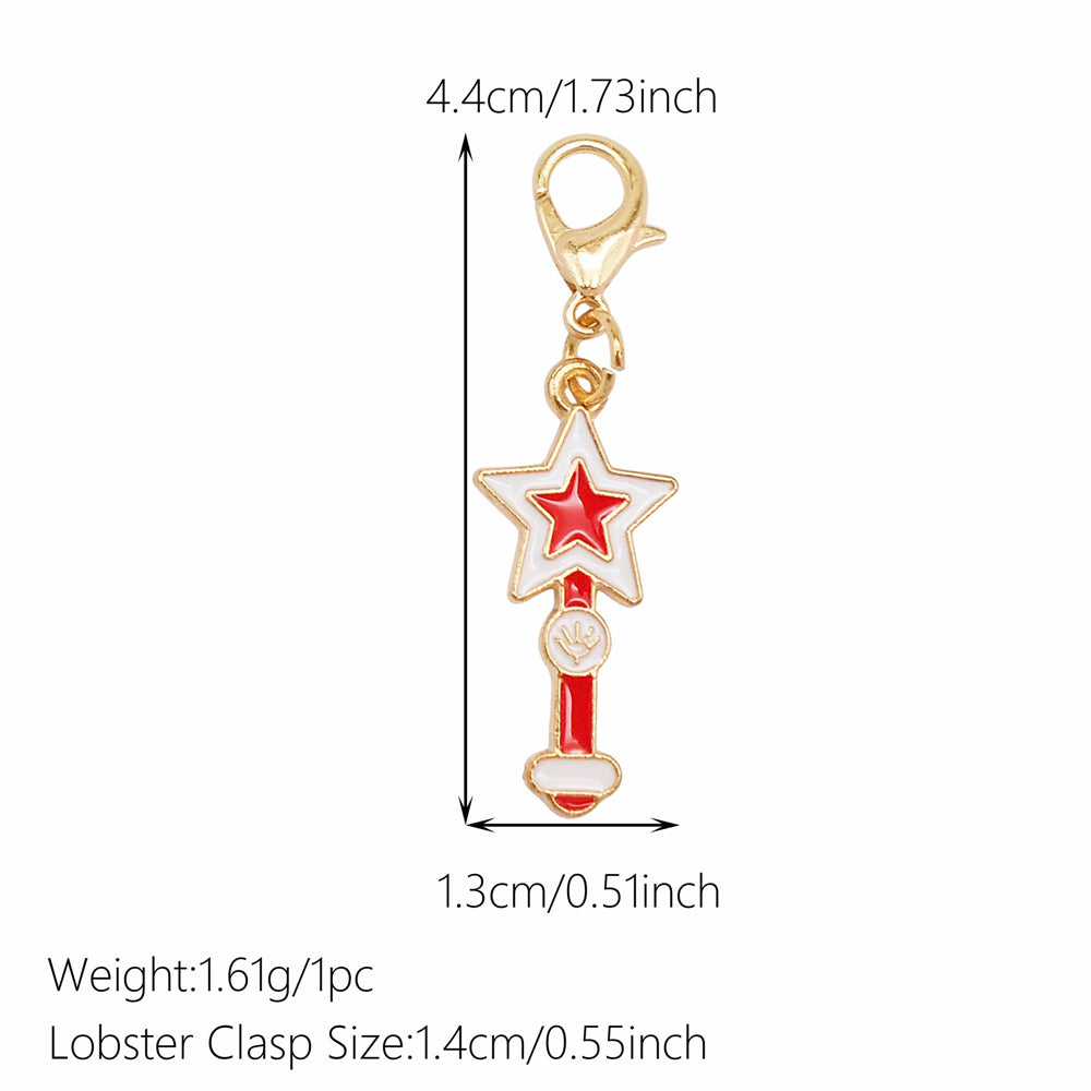 1pc Red Series Enamel Charm with Lobster Clasp - Metal Flower Cherry Bee Shaped Clip-on Pendant for Bag Decor, DIY Keychain Supplies, Jewelry Making Findings