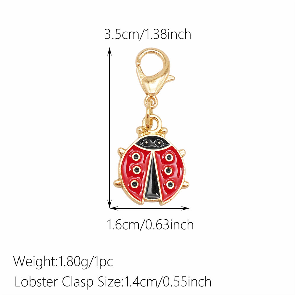1pc Red Series Enamel Charm with Lobster Clasp - Metal Flower Cherry Bee Shaped Clip-on Pendant for Bag Decor, DIY Keychain Supplies, Jewelry Making Findings