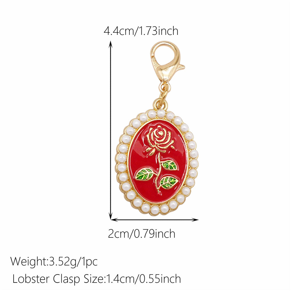 1pc Red Series Enamel Charm with Lobster Clasp - Metal Flower Cherry Bee Shaped Clip-on Pendant for Bag Decor, DIY Keychain Supplies, Jewelry Making Findings