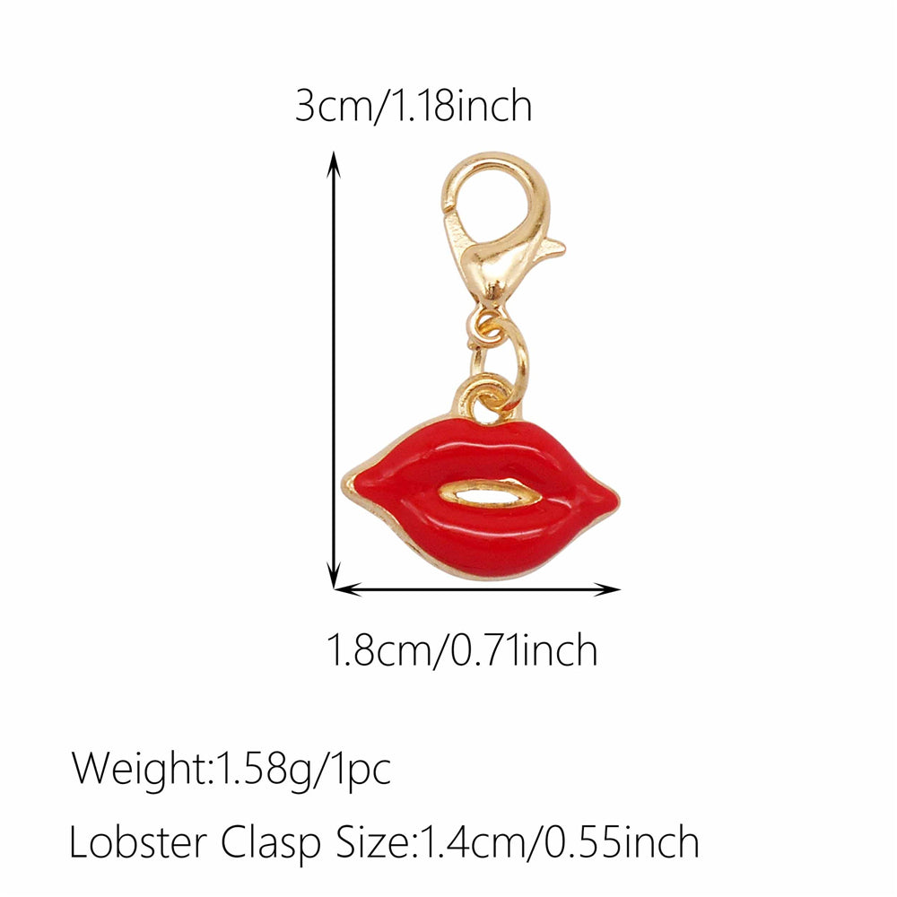 1pc Red Series Enamel Charm with Lobster Clasp - Metal Flower Cherry Bee Shaped Clip-on Pendant for Bag Decor, DIY Keychain Supplies, Jewelry Making Findings