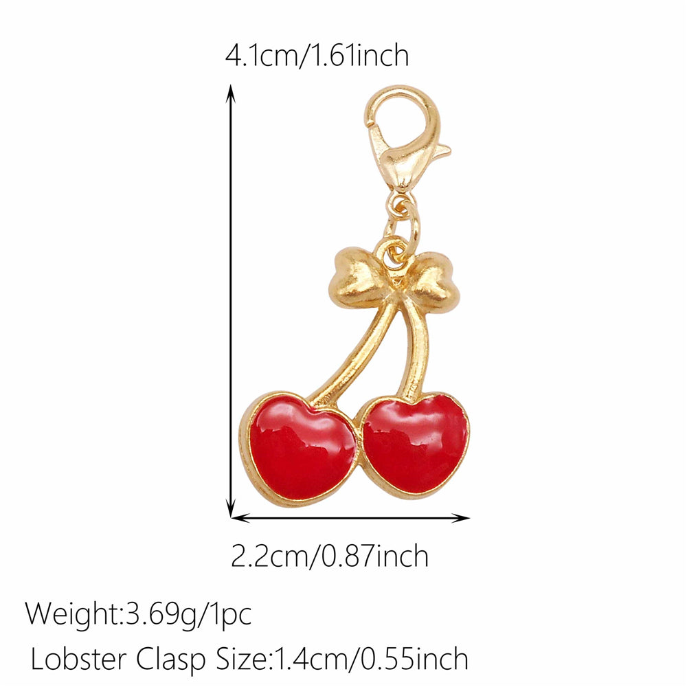 1pc Red Series Enamel Charm with Lobster Clasp - Metal Flower Cherry Bee Shaped Clip-on Pendant for Bag Decor, DIY Keychain Supplies, Jewelry Making Findings