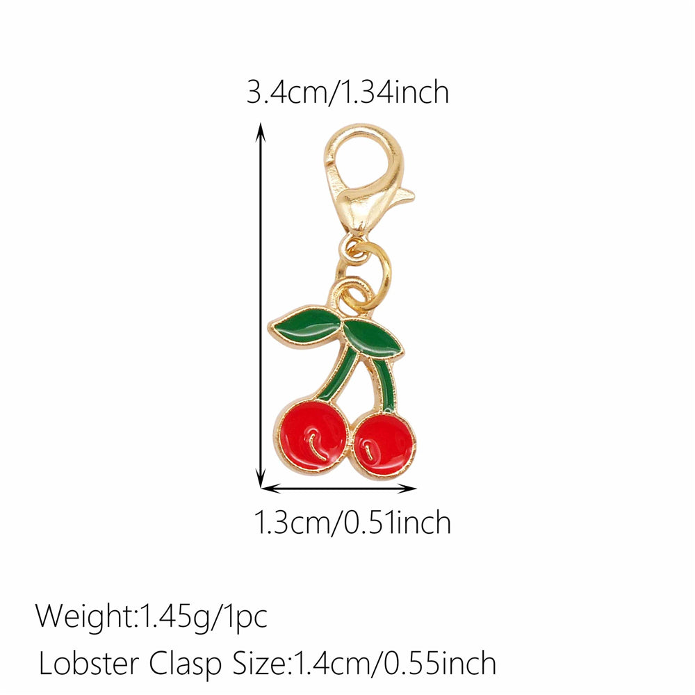 1pc Red Series Enamel Charm with Lobster Clasp - Metal Flower Cherry Bee Shaped Clip-on Pendant for Bag Decor, DIY Keychain Supplies, Jewelry Making Findings