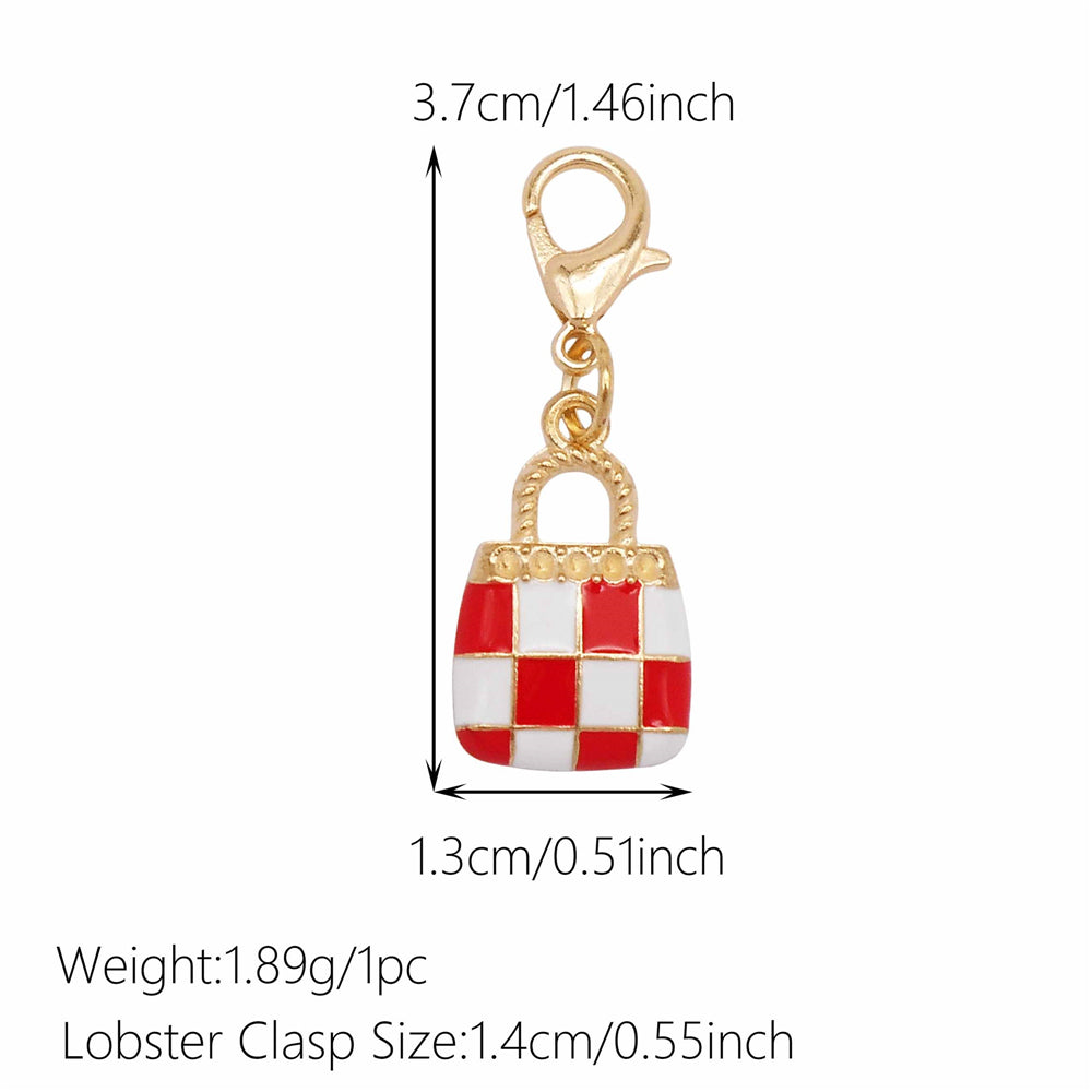 1pc Red Series Enamel Charm with Lobster Clasp - Metal Flower Cherry Bee Shaped Clip-on Pendant for Bag Decor, DIY Keychain Supplies, Jewelry Making Findings