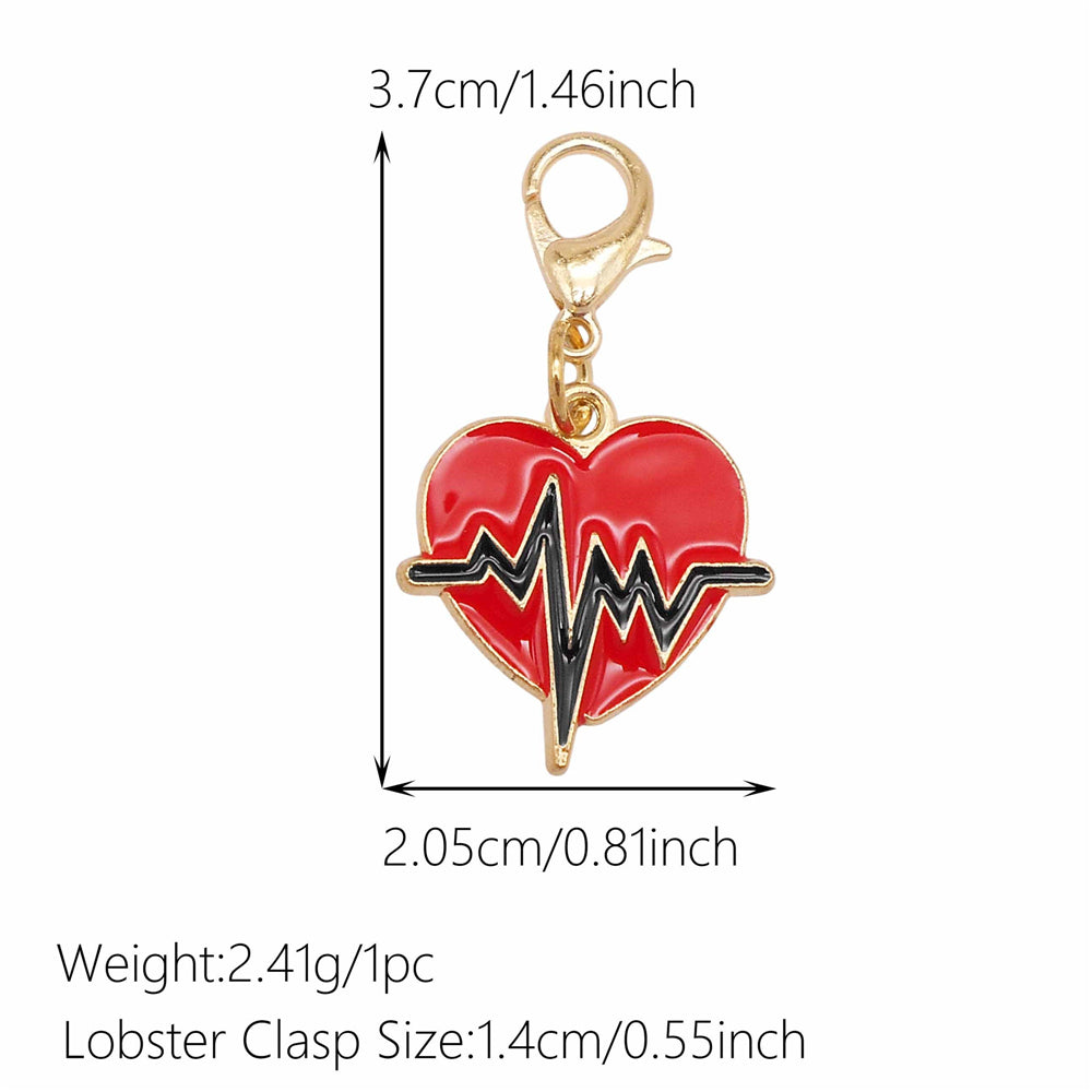 1pc Red Series Enamel Charm with Lobster Clasp - Metal Flower Cherry Bee Shaped Clip-on Pendant for Bag Decor, DIY Keychain Supplies, Jewelry Making Findings