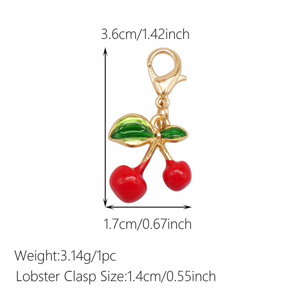 1pc Red Series Enamel Charm with Lobster Clasp - Metal Flower Cherry Bee Shaped Clip-on Pendant for Bag Decor, DIY Keychain Supplies, Jewelry Making Findings