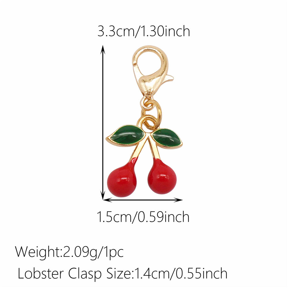 1pc Red Series Enamel Charm with Lobster Clasp - Metal Flower Cherry Bee Shaped Clip-on Pendant for Bag Decor, DIY Keychain Supplies, Jewelry Making Findings