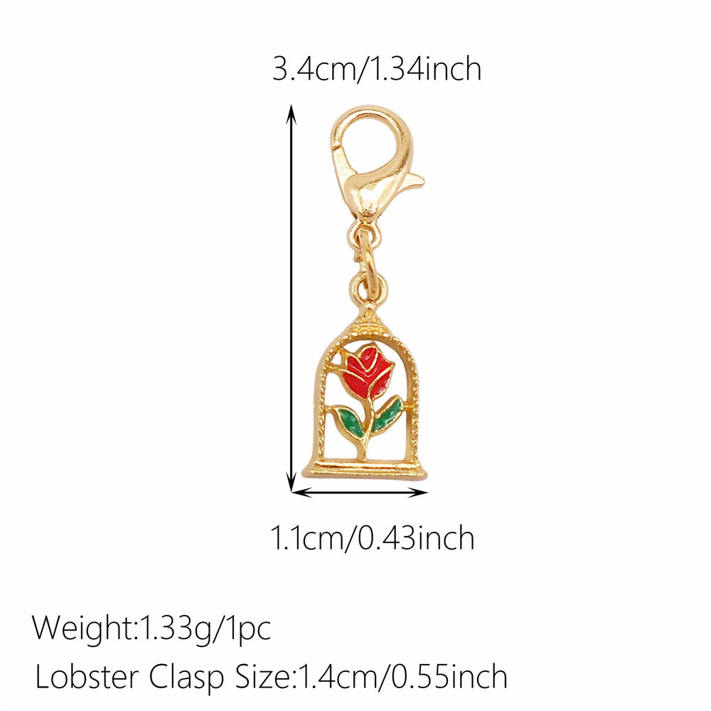 1pc Red Series Enamel Charm with Lobster Clasp - Metal Flower Cherry Bee Shaped Clip-on Pendant for Bag Decor, DIY Keychain Supplies, Jewelry Making Findings