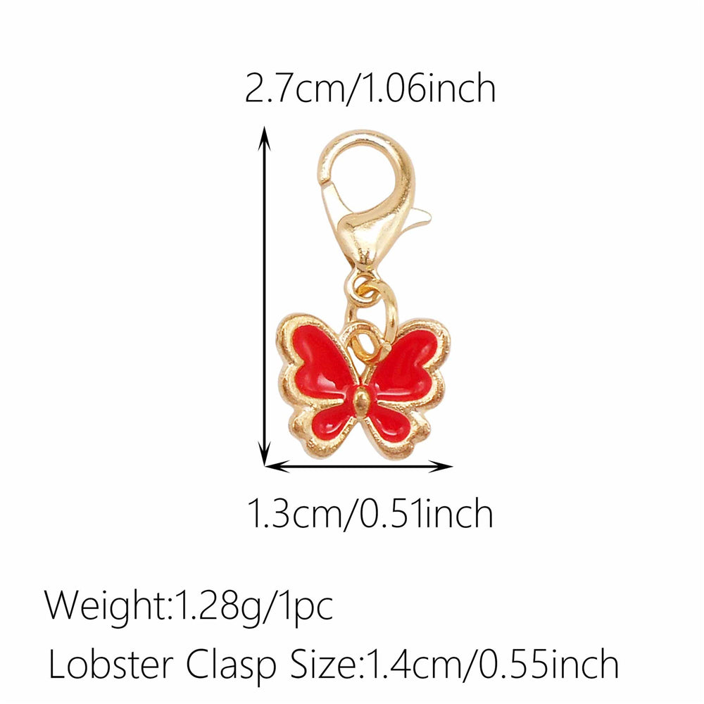 1pc Red Series Enamel Charm with Lobster Clasp - Metal Flower Cherry Bee Shaped Clip-on Pendant for Bag Decor, DIY Keychain Supplies, Jewelry Making Findings