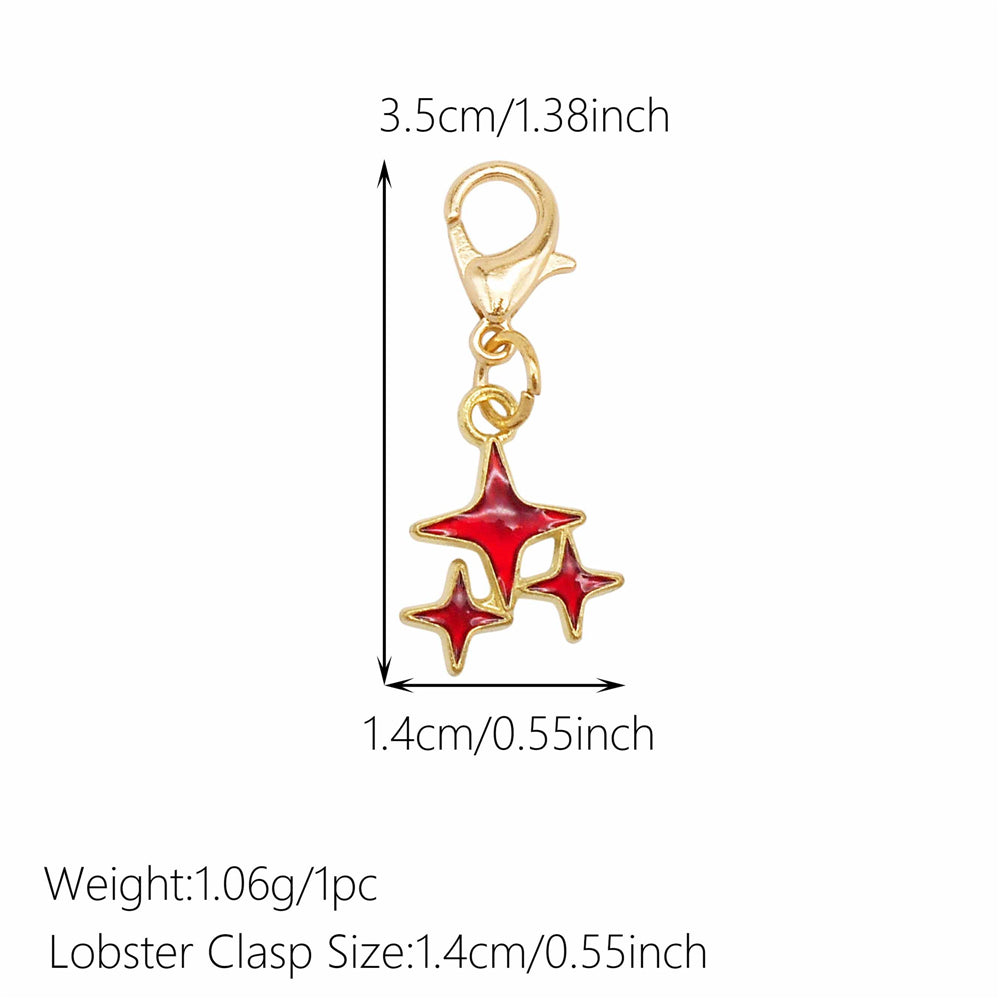 1pc Red Series Enamel Charm with Lobster Clasp - Metal Flower Cherry Bee Shaped Clip-on Pendant for Bag Decor, DIY Keychain Supplies, Jewelry Making Findings