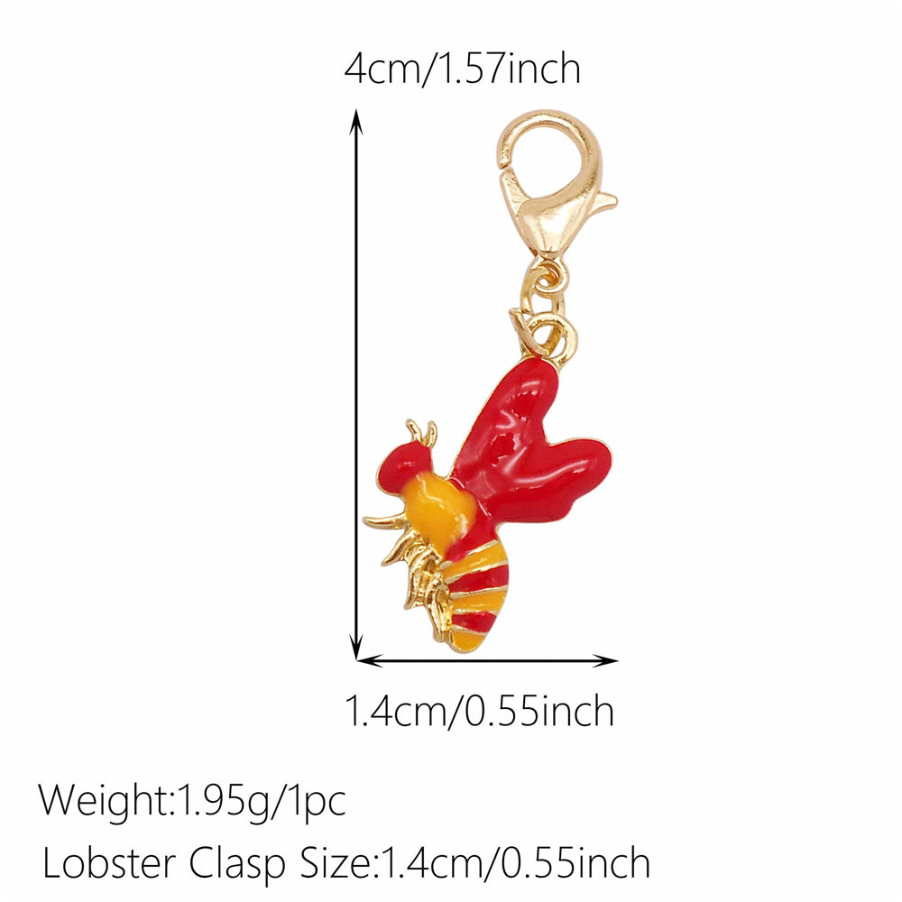 1pc Red Series Enamel Charm with Lobster Clasp - Metal Flower Cherry Bee Shaped Clip-on Pendant for Bag Decor, DIY Keychain Supplies, Jewelry Making Findings