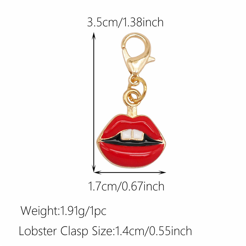 1pc Red Series Enamel Charm with Lobster Clasp - Metal Flower Cherry Bee Shaped Clip-on Pendant for Bag Decor, DIY Keychain Supplies, Jewelry Making Findings