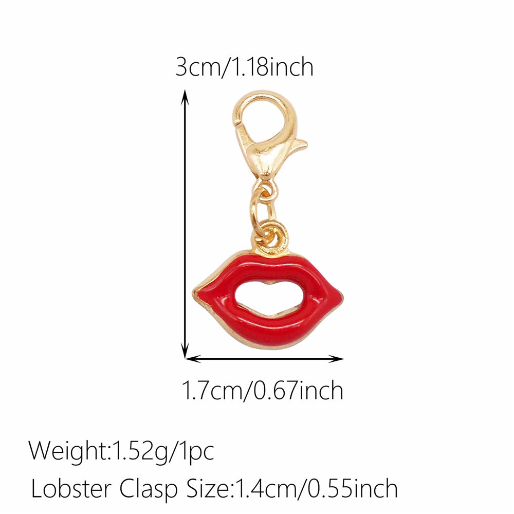 1pc Red Series Enamel Charm with Lobster Clasp - Metal Flower Cherry Bee Shaped Clip-on Pendant for Bag Decor, DIY Keychain Supplies, Jewelry Making Findings