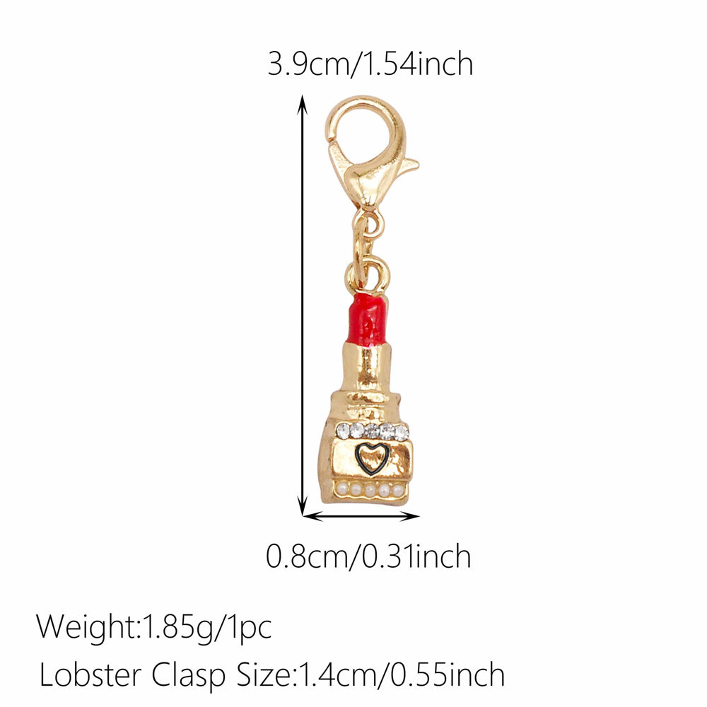 1pc Red Series Enamel Charm with Lobster Clasp - Metal Flower Cherry Bee Shaped Clip-on Pendant for Bag Decor, DIY Keychain Supplies, Jewelry Making Findings