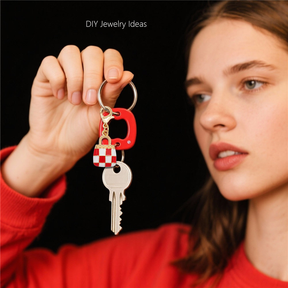 1pc Red Series Enamel Charm with Lobster Clasp - Metal Flower Cherry Bee Shaped Clip-on Pendant for Bag Decor, DIY Keychain Supplies, Jewelry Making Findings