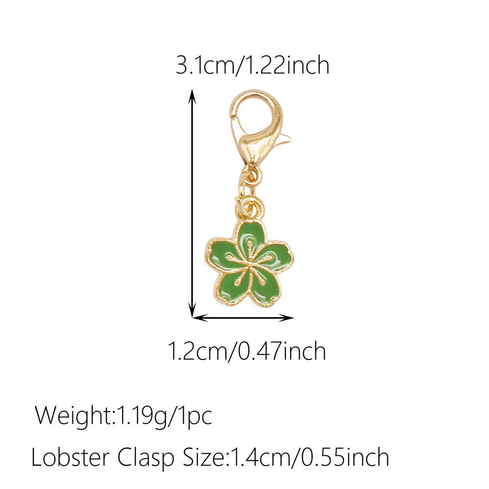 1pc Green Series Enamel Charm Flower Fruit Animal Designed Metal Clip on Pendant for Bag Key Hanging Decor, Jewelry DIY Supplies