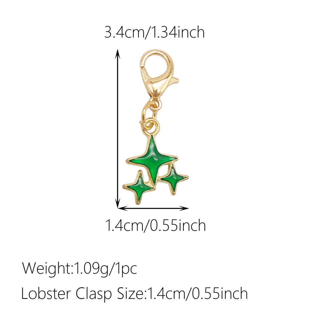 1pc Green Series Enamel Charm Flower Fruit Animal Designed Metal Clip on Pendant for Bag Key Hanging Decor, Jewelry DIY Supplies