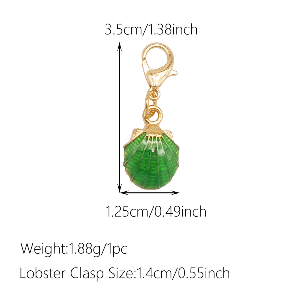 1pc Green Series Enamel Charm Flower Fruit Animal Designed Metal Clip on Pendant for Bag Key Hanging Decor, Jewelry DIY Supplies