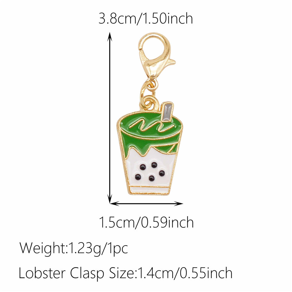 1pc Green Series Enamel Charm Flower Fruit Animal Designed Metal Clip on Pendant for Bag Key Hanging Decor, Jewelry DIY Supplies