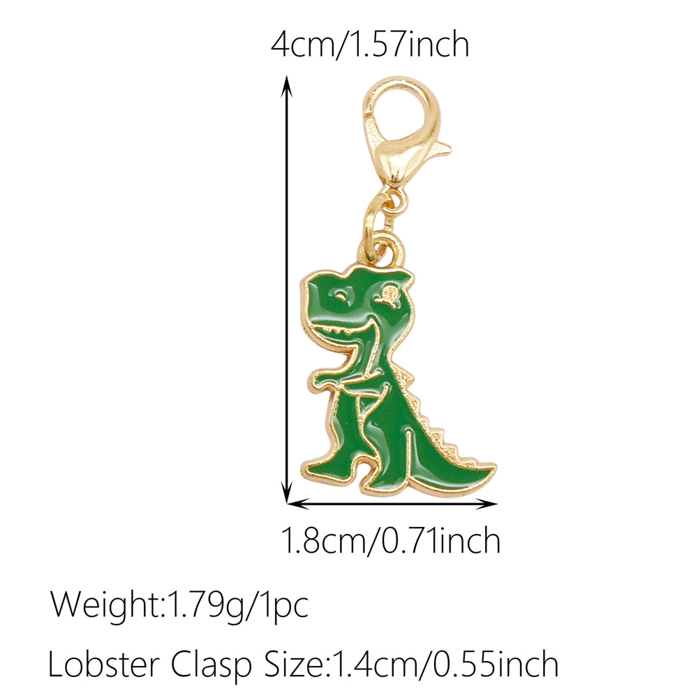 1pc Green Series Enamel Charm Flower Fruit Animal Designed Metal Clip on Pendant for Bag Key Hanging Decor, Jewelry DIY Supplies