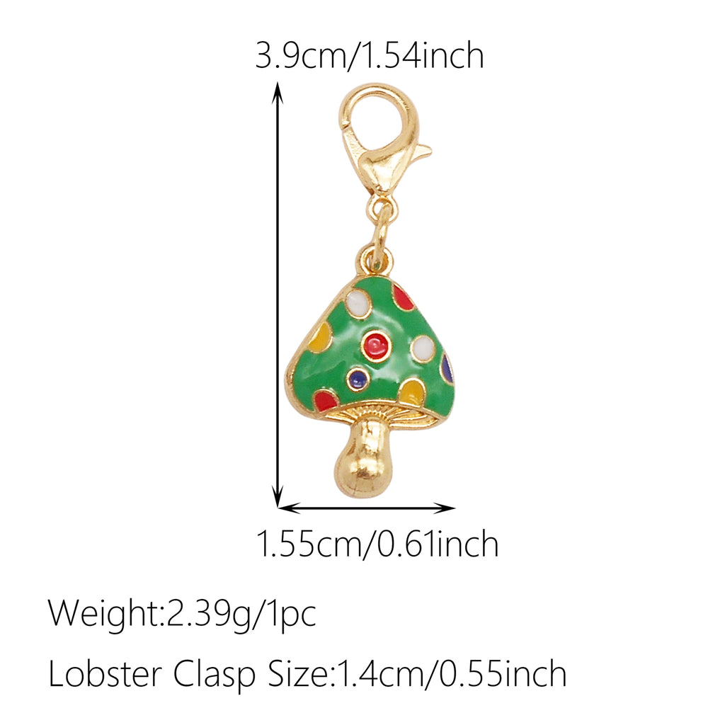 1pc Green Series Enamel Charm Flower Fruit Animal Designed Metal Clip on Pendant for Bag Key Hanging Decor, Jewelry DIY Supplies