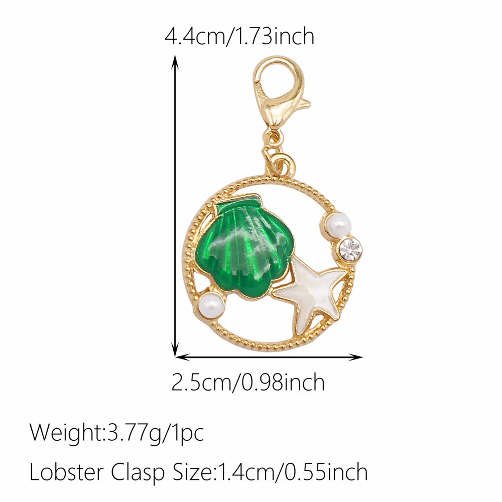 1pc Green Series Enamel Charm Flower Fruit Animal Designed Metal Clip on Pendant for Bag Key Hanging Decor, Jewelry DIY Supplies