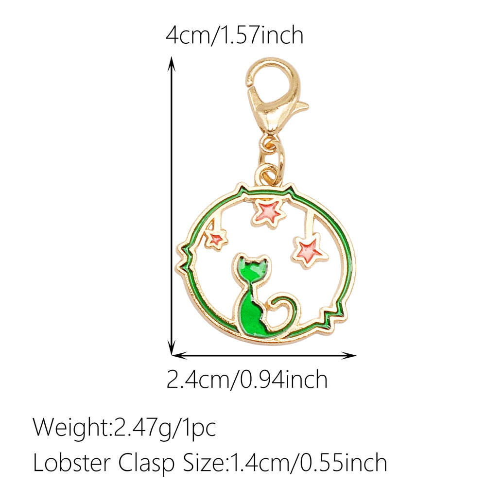 1pc Green Series Enamel Charm Flower Fruit Animal Designed Metal Clip on Pendant for Bag Key Hanging Decor, Jewelry DIY Supplies