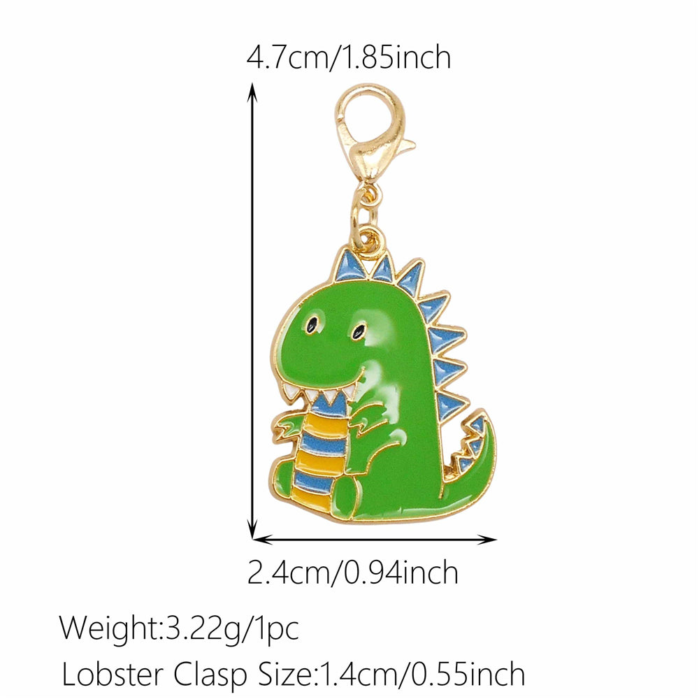 1pc Green Series Enamel Charm Flower Fruit Animal Designed Metal Clip on Pendant for Bag Key Hanging Decor, Jewelry DIY Supplies