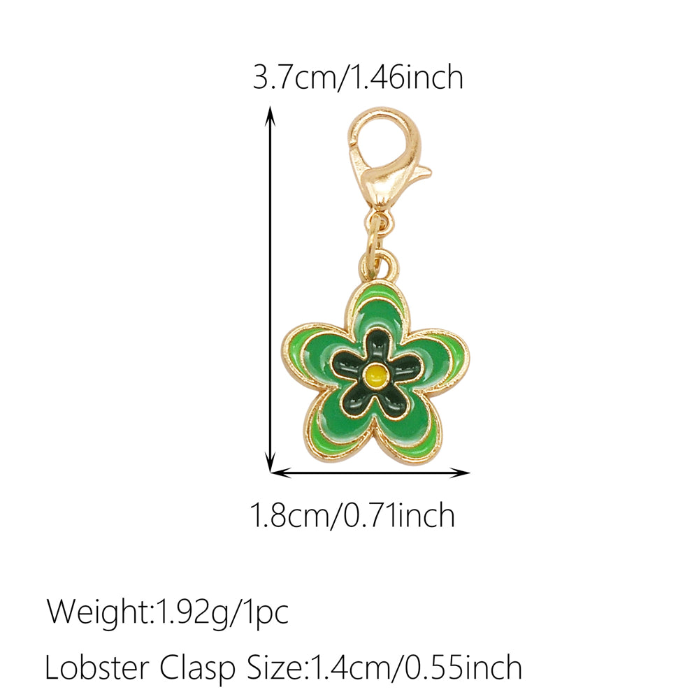 1pc Green Series Enamel Charm Flower Fruit Animal Designed Metal Clip on Pendant for Bag Key Hanging Decor, Jewelry DIY Supplies