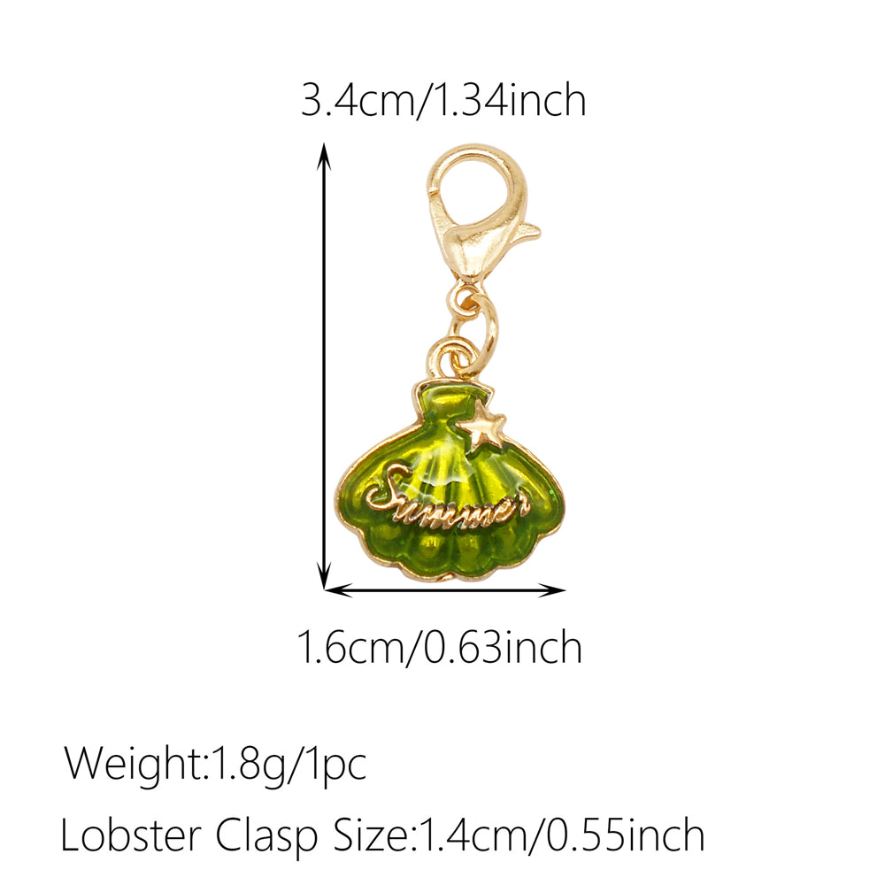 1pc Green Series Enamel Charm Flower Fruit Animal Designed Metal Clip on Pendant for Bag Key Hanging Decor, Jewelry DIY Supplies