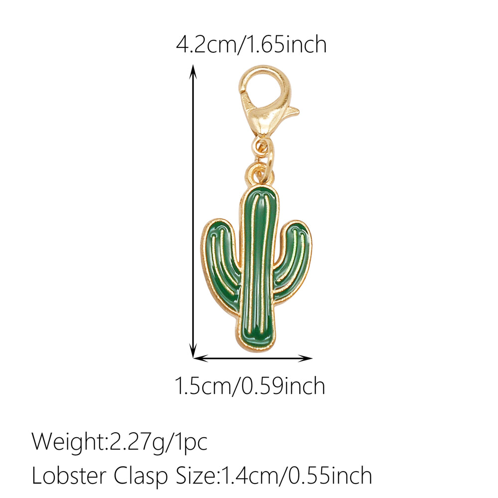 1pc Green Series Enamel Charm Flower Fruit Animal Designed Metal Clip on Pendant for Bag Key Hanging Decor, Jewelry DIY Supplies