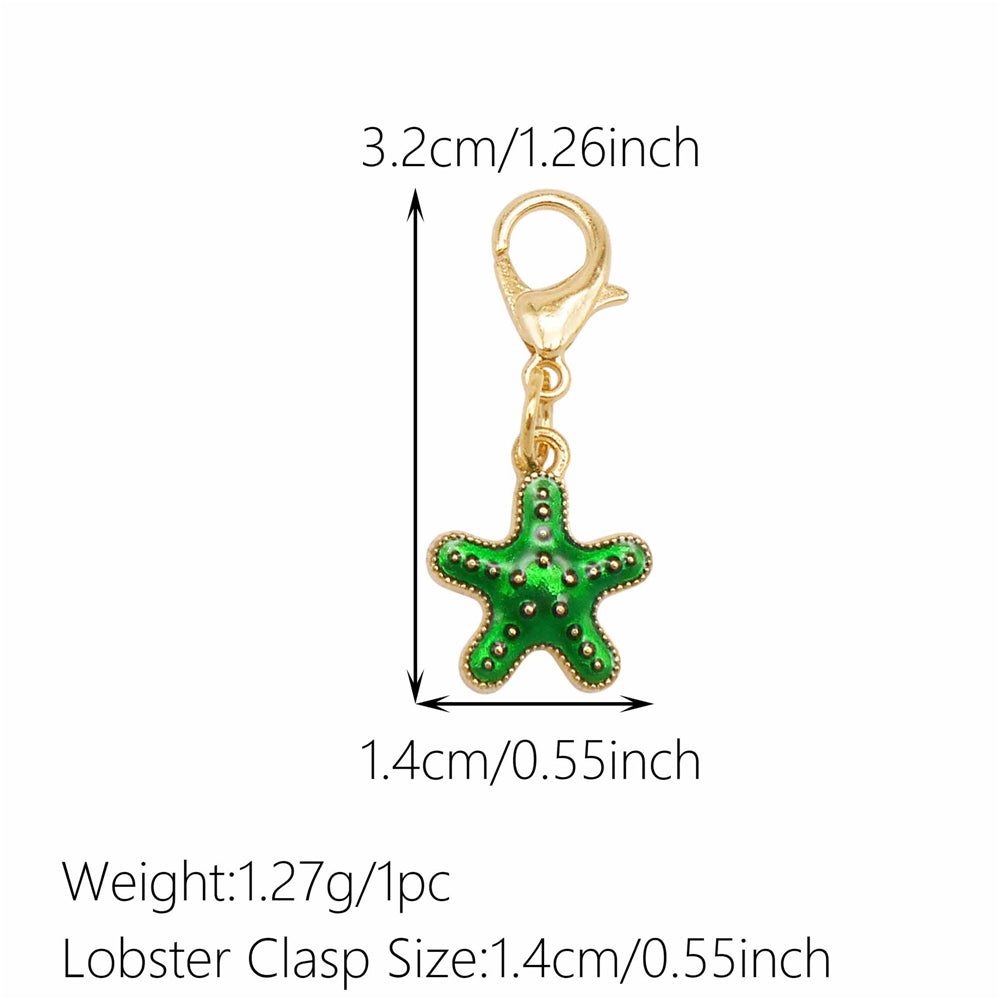 1pc Green Series Enamel Charm Flower Fruit Animal Designed Metal Clip on Pendant for Bag Key Hanging Decor, Jewelry DIY Supplies