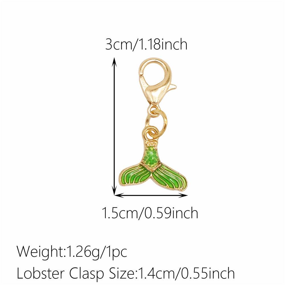 1pc Green Series Enamel Charm Flower Fruit Animal Designed Metal Clip on Pendant for Bag Key Hanging Decor, Jewelry DIY Supplies