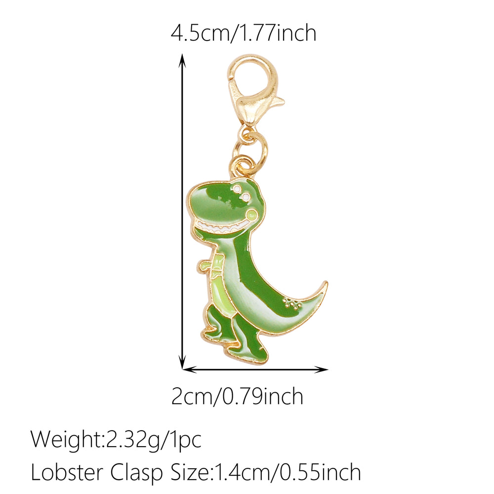1pc Green Series Enamel Charm Flower Fruit Animal Designed Metal Clip on Pendant for Bag Key Hanging Decor, Jewelry DIY Supplies