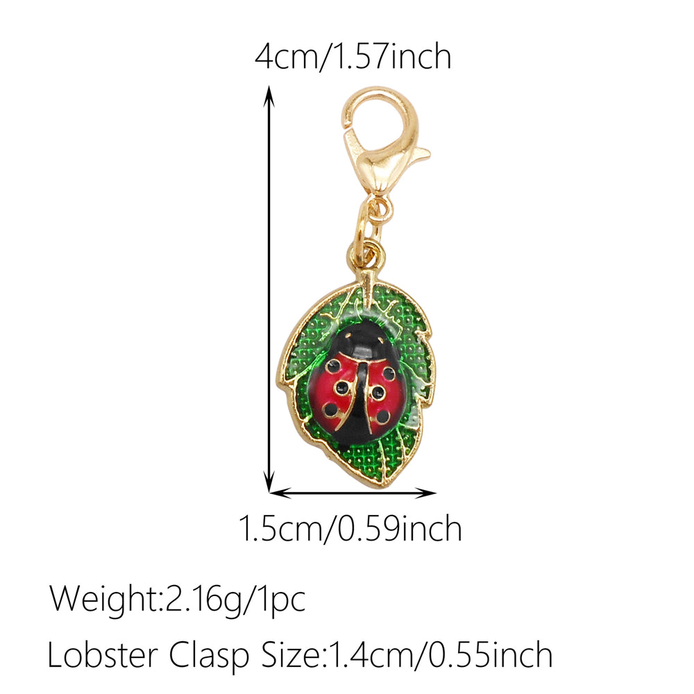 1pc Green Series Enamel Charm Flower Fruit Animal Designed Metal Clip on Pendant for Bag Key Hanging Decor, Jewelry DIY Supplies