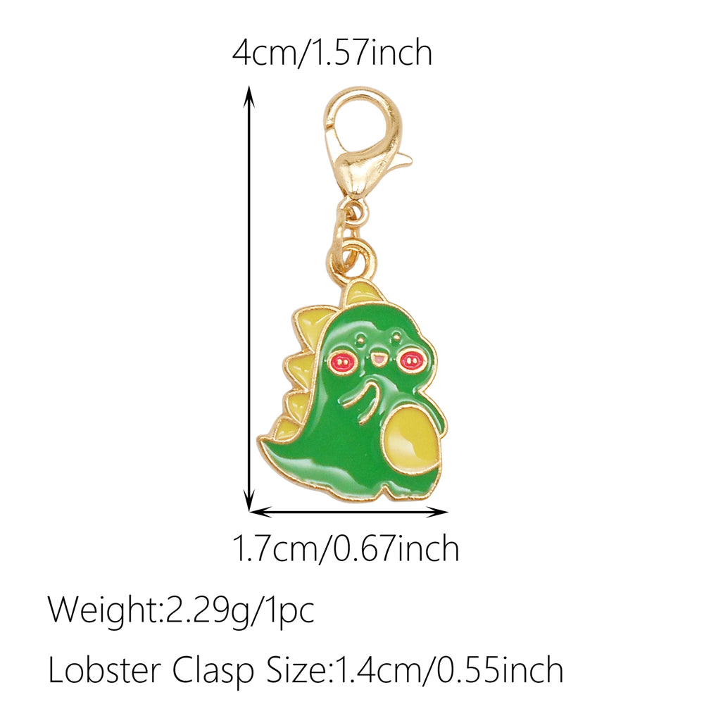 1pc Green Series Enamel Charm Flower Fruit Animal Designed Metal Clip on Pendant for Bag Key Hanging Decor, Jewelry DIY Supplies