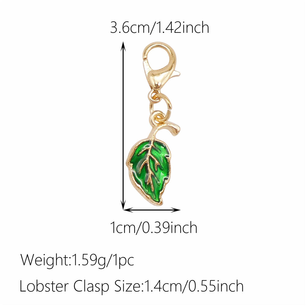 1pc Green Series Enamel Charm Flower Fruit Animal Designed Metal Clip on Pendant for Bag Key Hanging Decor, Jewelry DIY Supplies