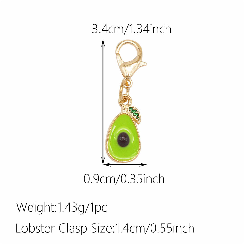 1pc Green Series Enamel Charm Flower Fruit Animal Designed Metal Clip on Pendant for Bag Key Hanging Decor, Jewelry DIY Supplies